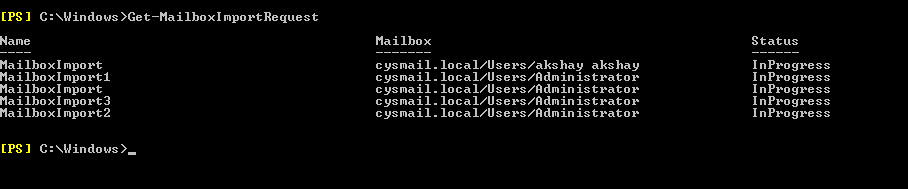 Get-MailboxImportRequest | Get-MailboxImportRequestStatistics